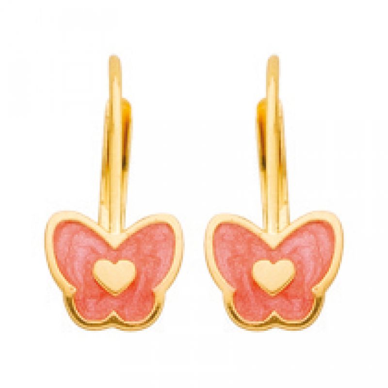 Boucles d'oreilles créoles papillons laqués rouge (or jaune) Berceau magique bijoux