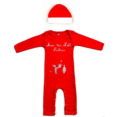Set Pyjama personnalisable + Bonnet Mon Premier Noël (3 mois)