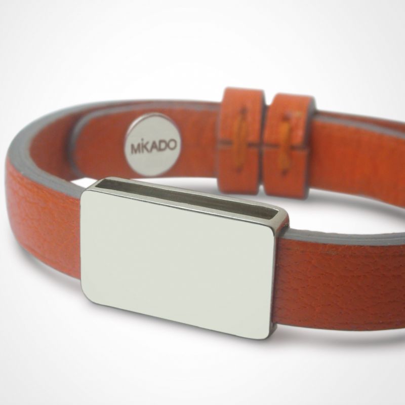 Bracelet cuir Hip-Hop Mandarine (argent 925° et cuir) Mikado
