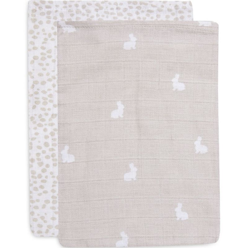Lot de 2 gants de toilette en coton bio lapin-pois Nougat Jollein