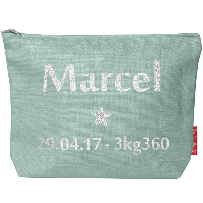Pochette de naissance personnalisable vert amande Les Griottes