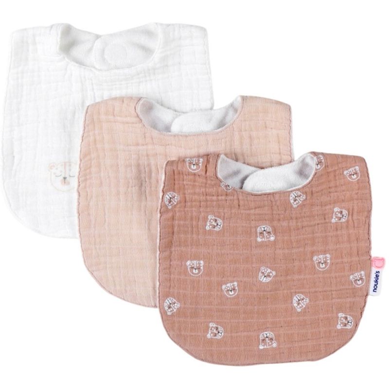 Lot de 3 bavoirs en mousseline félins cappuccino Noukie's Produit 1