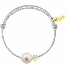 Bracelet enfant Baby Diamond Moon cordon gris perle 3 diamants or jaune (or jaune 750°)  par Claverin