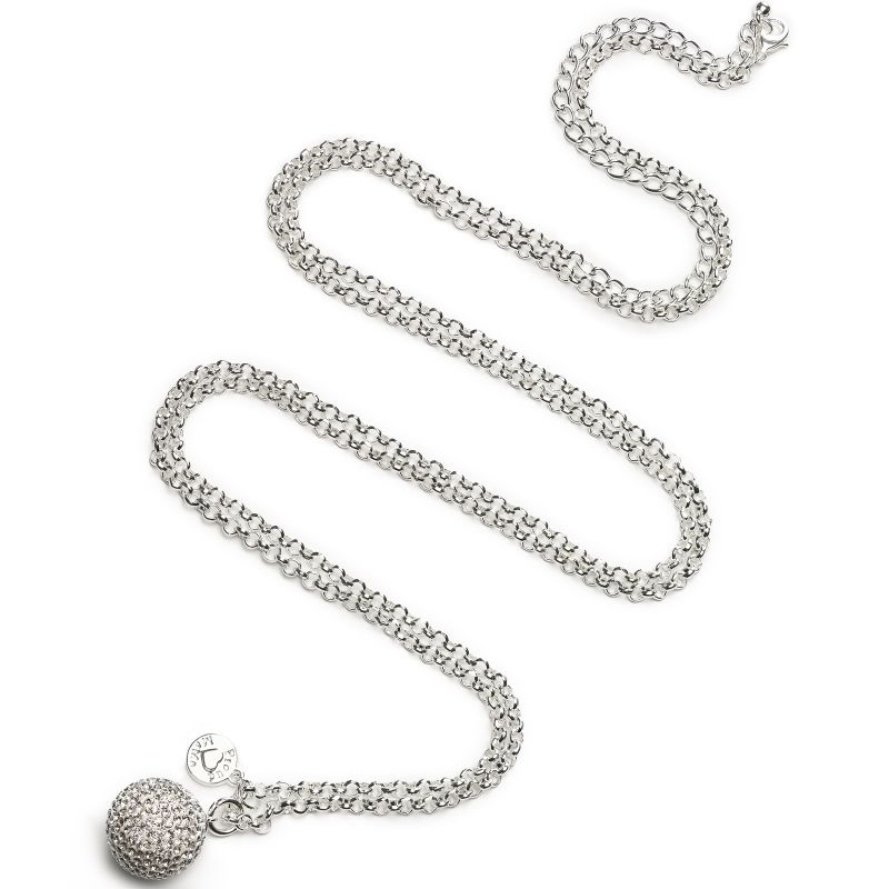 Bola sur chaîne argent Jasseron strass crystal (argent, plaqué argent) Proud MaMa
