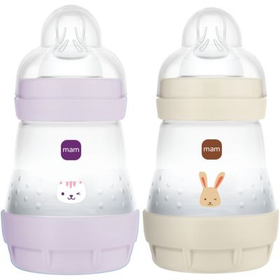 Lot de 2 biberons Easy Start anti-colique Lilas+Sable Tétine Débit 1 (160 ml) MAM