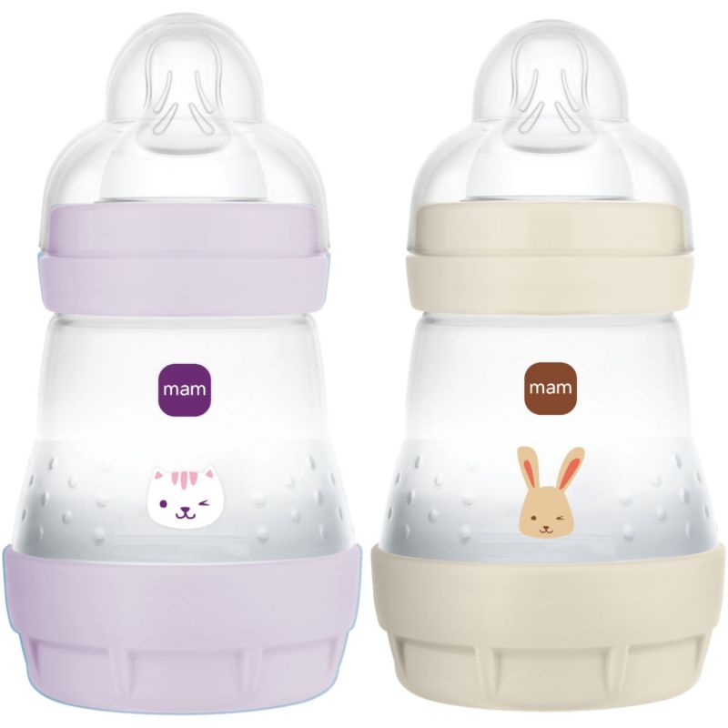 Lot de 2 biberons Easy Start anti-colique Lilas+Sable Tétine Débit 1 (160 ml) MAM Produit 1