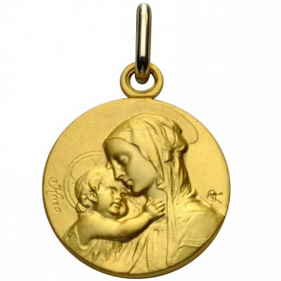 Médaille ronde Vierge et enfant maternité 18 mm (orjaune 750°) Premiers Bijoux