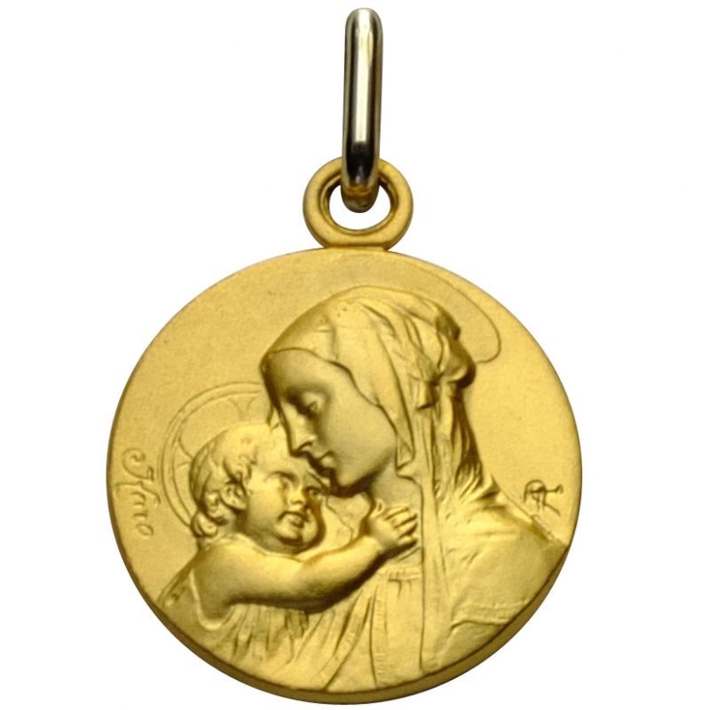 Médaille ronde Vierge et enfant maternité 18 mm (or jaune 750°) Premiers Bijoux