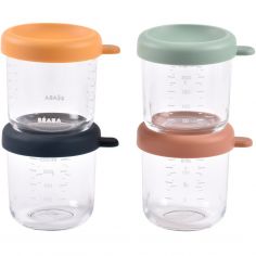 Lot de 4 pots de conservation en verre multicolore (250 ml) - Béaba