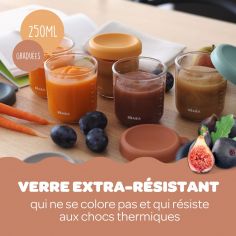 Lot de 4 pots de conservation en verre multicolore (250 ml)
