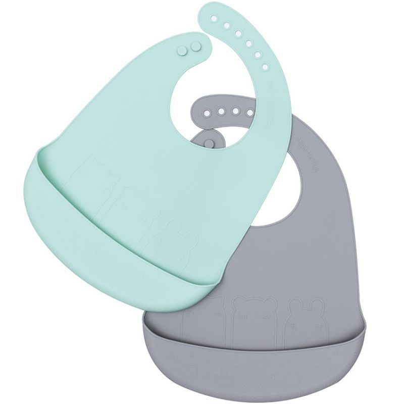Lot de 2 bavoirs en silicone mint et gris We Might Be Tiny