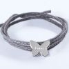 Bracelet enfant cuir Amazone papillon (argent 925°)  par Petits trésors