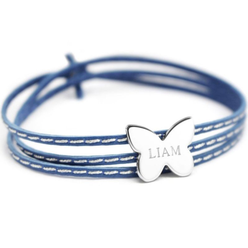 Bracelet enfant cuir Amazone papillon (argent 925°) Petits trésors