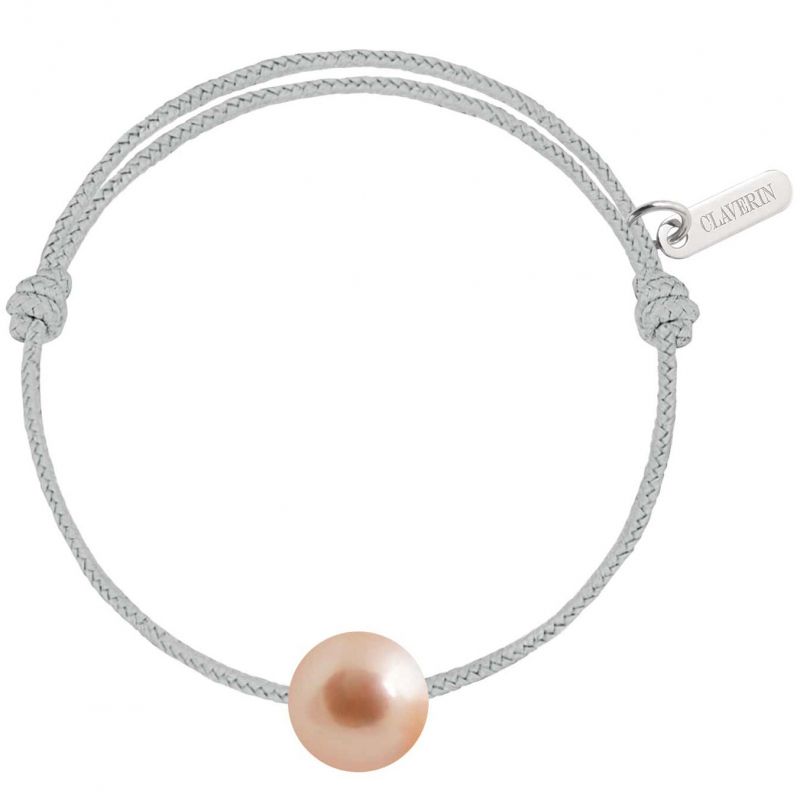 Bracelet bébé Baby Pearly cordon gris perle perle rose 7 mm (or blanc 750°) Claverin