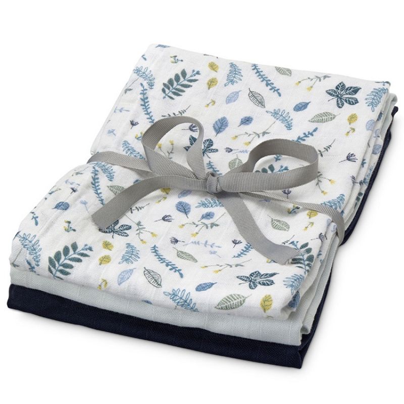 Lot de 3 langes Pressed Leaves bleu (70 x 70 cm) Cam Cam Copenhagen