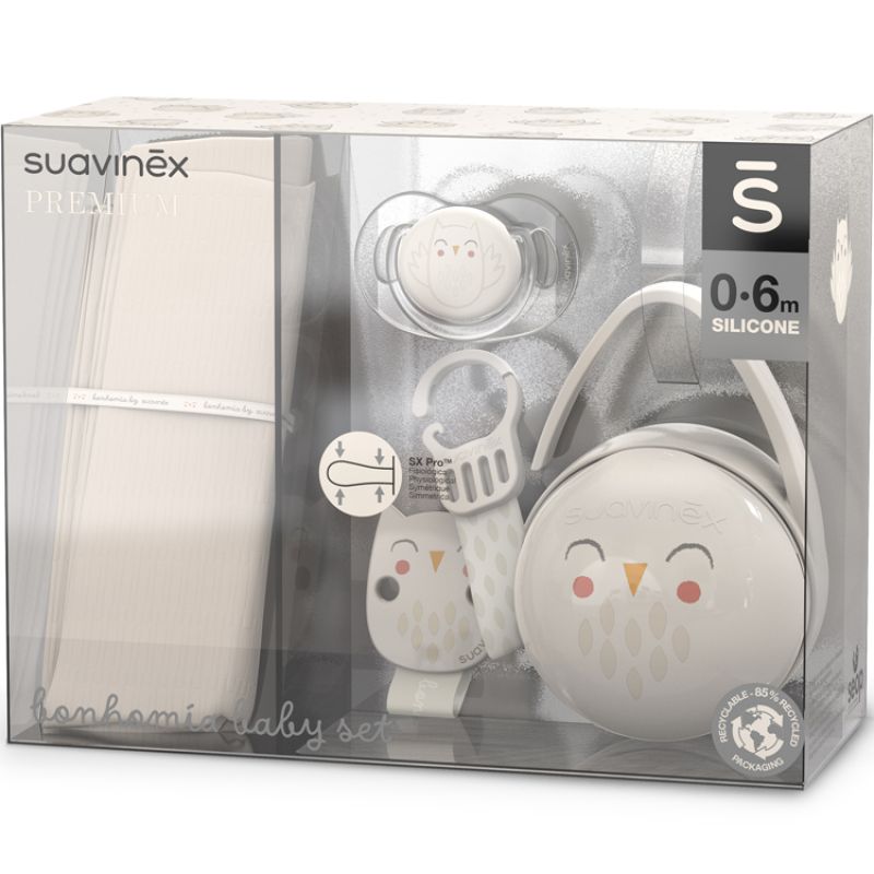 Coffret cadeau naissance Bonhomia gris (4 pièces) Suavinex