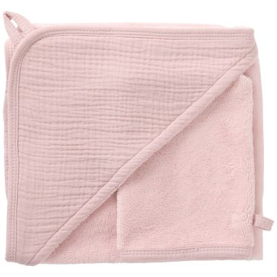 Cape de bain + gant bambou et gaze pétale