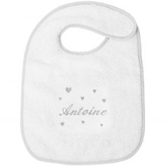Bavoir à velcro coeur gris (personnalisable) - ANVIE