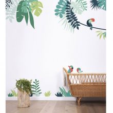 Grand sticker feuilles tropicales tête perroquet à droite (119 x 121 cm)  par Lilipinso