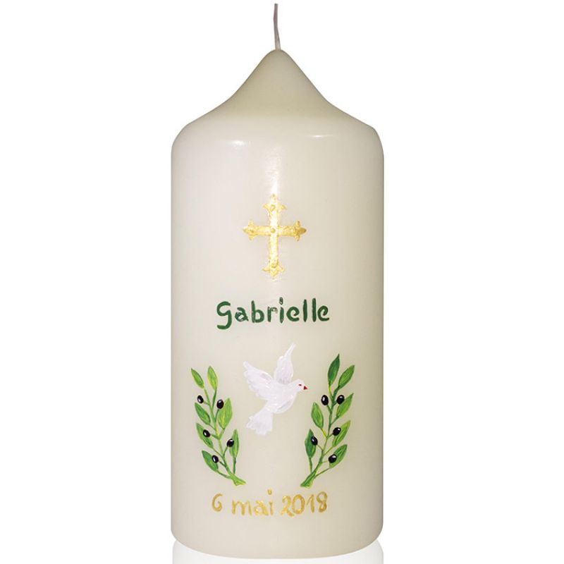 Bougie de baptême Colombe et olivier (personnalisable) Pascale Belenfant Chauveau