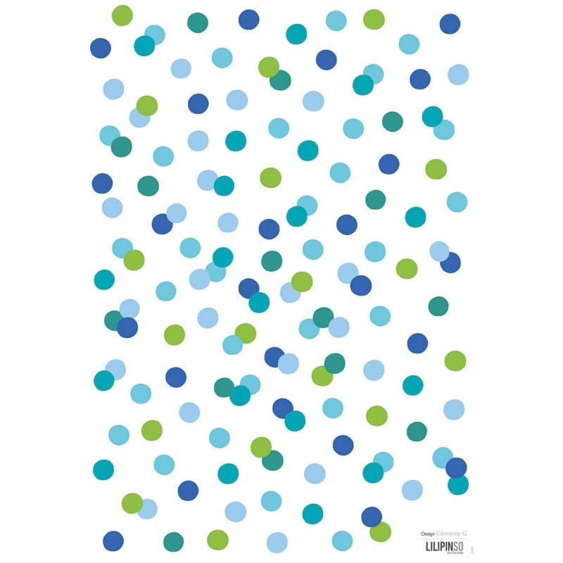 Stickers A3 confettis bleus Les poissons by Clémence G. (29,7 x 42 cm) Lilipinso