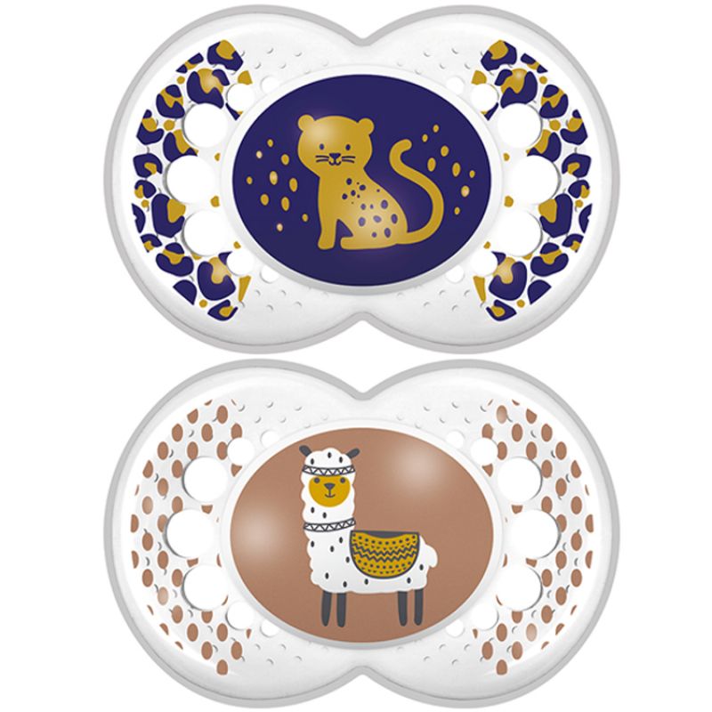 Lot de 2 sucettes anatomiques Original tigre et lama en silicone (18 mois et +) MAM