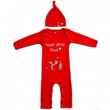 Set pyjama personnalisable et bonnet rouge Noël 2016 (6 mois)  par Les Griottes