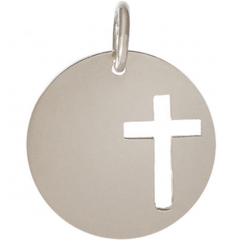 Médaille Léo croix ajourée personnalisable 16,5 mm (or blanc 750°) Je t'Ador