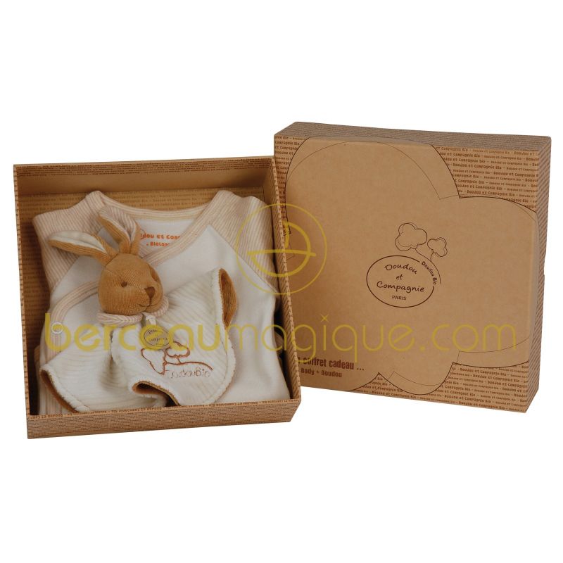 Coffret cadeau Bio Body et doudou lapin Doudou et Compagnie