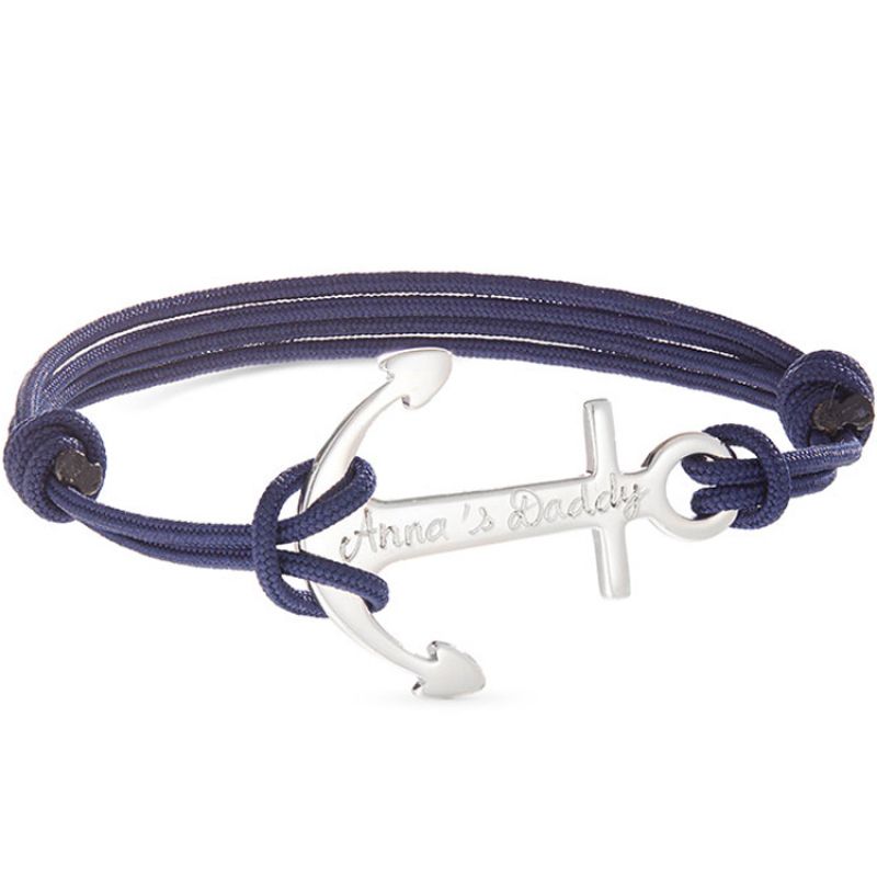 Bracelet maman sur cordon Ancre personnalisable (argent 925°) Merci Maman