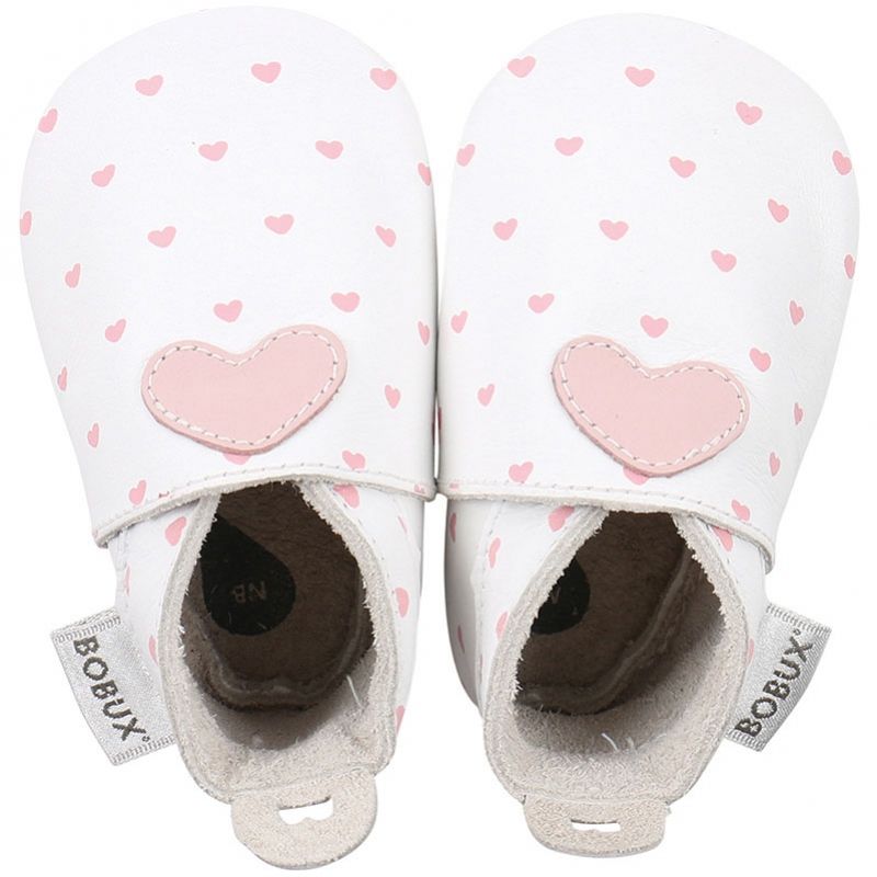 Chaussons en cuir Soft soles white blossom hearts print (0-3 mois) Bobux