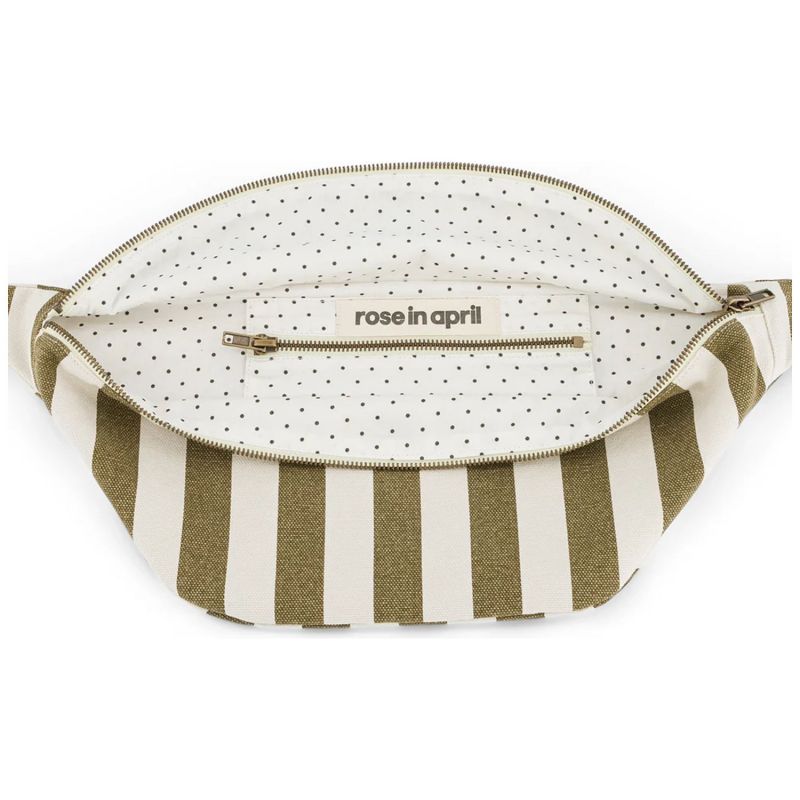 Sac banane rayée Olive-Greige Rose in April Produit ouvert 3