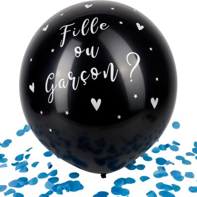 Ballon géant Gender reveal Garçon confettis bleus Arty Fêtes Factory