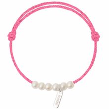 Bracelet enfant Baby little treasures cordon rose fuchsia 6 perles blanches 3 mm (or blanc 750°)  par Claverin
