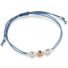 Bracelet cordon turquoise 1 cube fille 2 cubes coeur (or rose 375° et argent 925°)  par leBebé