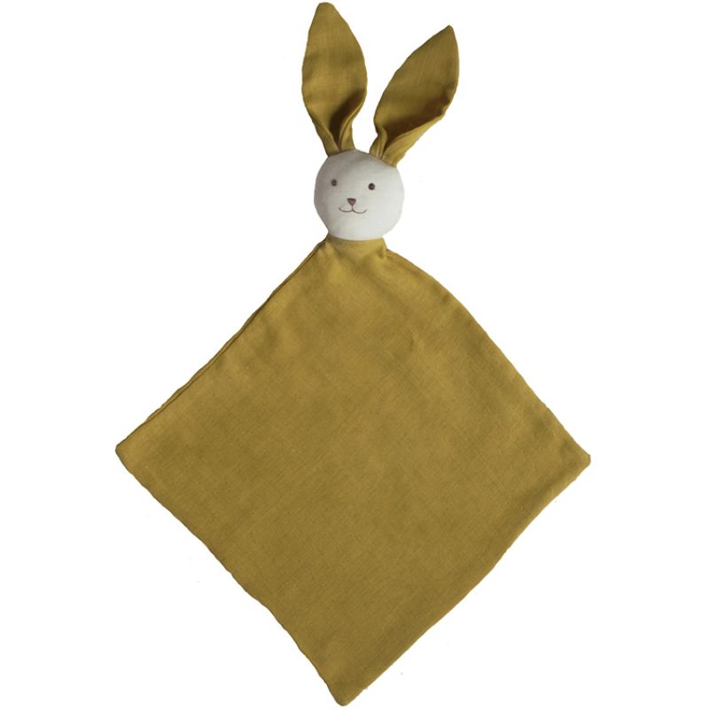 Doudou plat en coton bio Ernest jaune safran Luciole et Cie