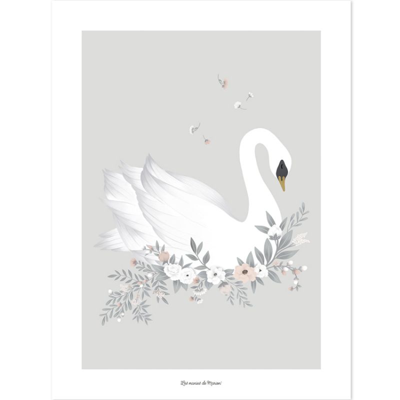 Affiche Le Cygne Grace gris (30 x 40 cm) Lilipinso