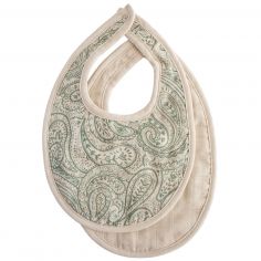 Lot de 2 bavoirs en mousseline Green Paisley-Fog - Mushie