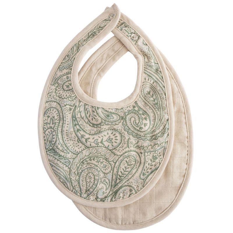 Lot de 2 bavoirs en mousseline Green Paisley-Fog Mushie Produit 1