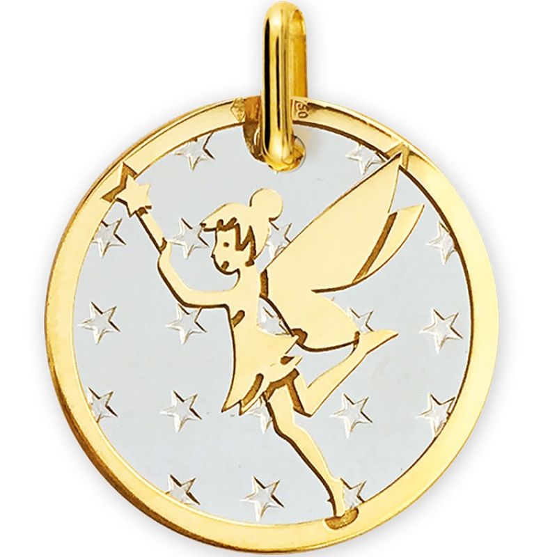 Médaille Fée étoiles personnalisable (acier et or jaune 750°) Lucas Lucor