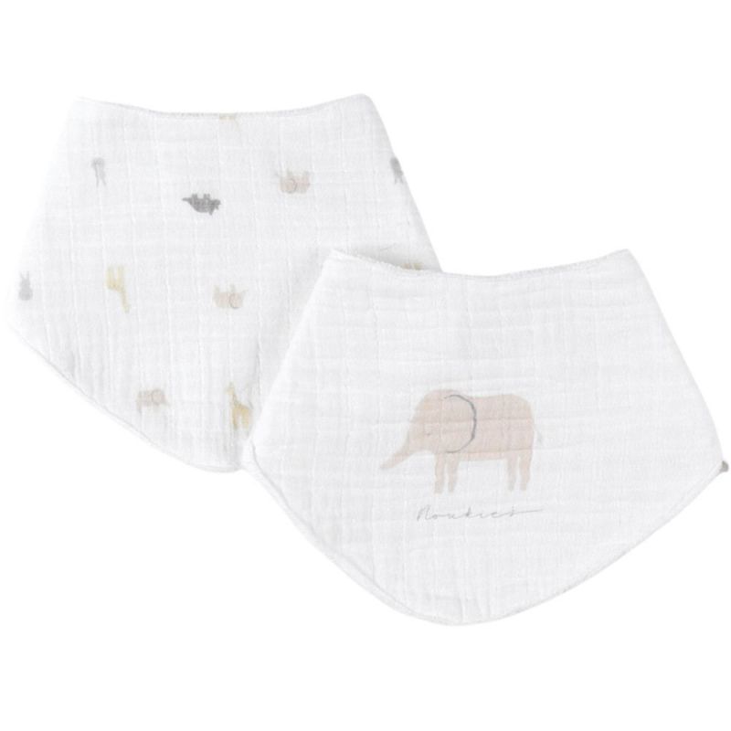Lot de 2 bavoirs bandana en mousseline mini animaux Noukie's