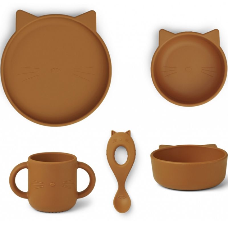 Coffret repas en silicone Vivi Cat mustard (4 pièces) Liewood