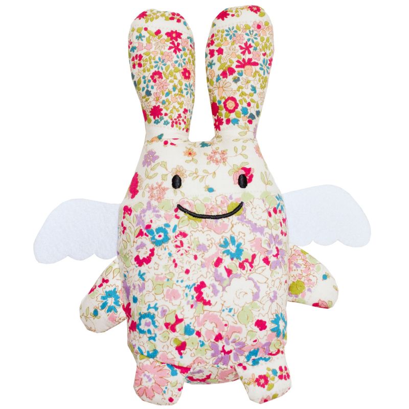Petit doudou hochet Ange lapin Liberty rouge (12 cm) Trousselier