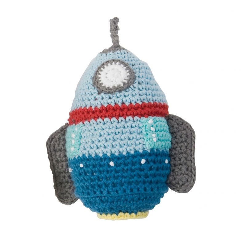 Hochet crochet Fusée bleu 