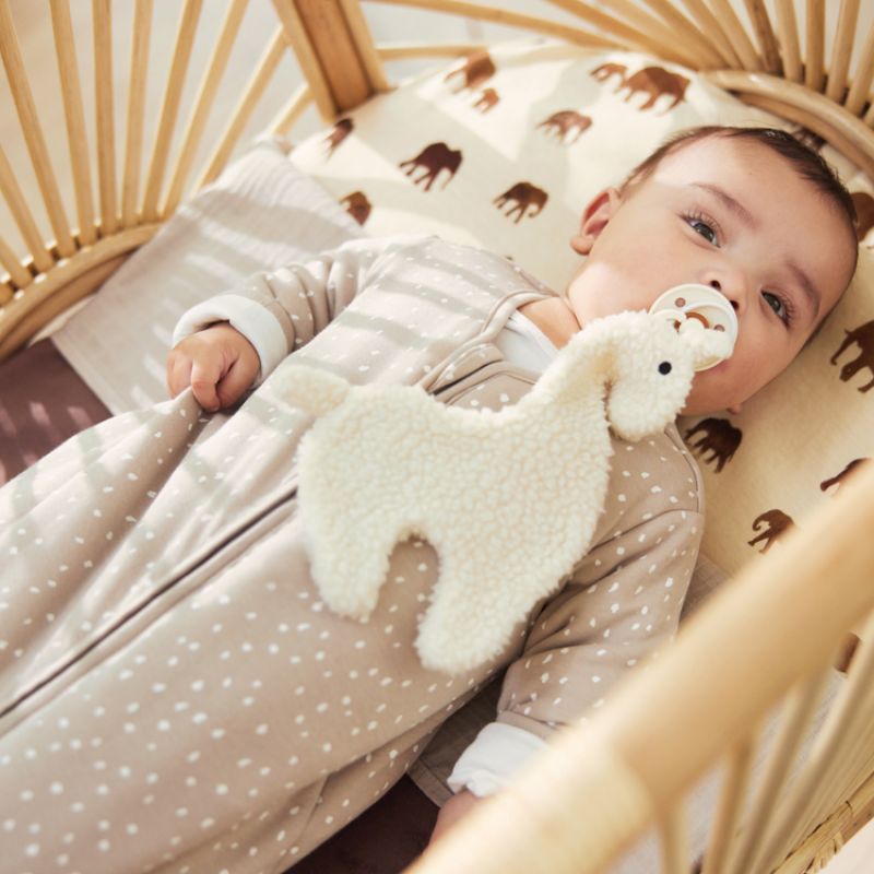 Image d'ambiance de présentation du produit Doudou attache sucette Lama blanc - Jollein