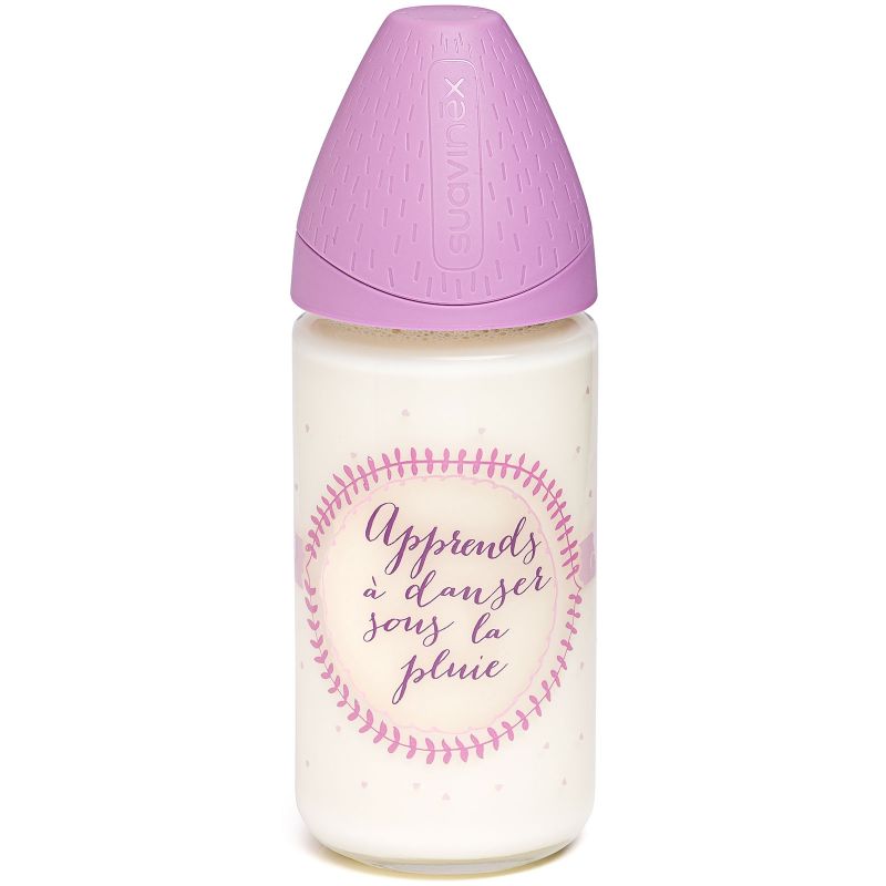 Biberon en verre violet Apprends à Danser sous la pluie (240 ml) Suavinex