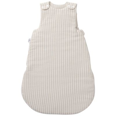 Gigoteuse ouatinée en gaze de coton beige rayé galet (6-18 mois)