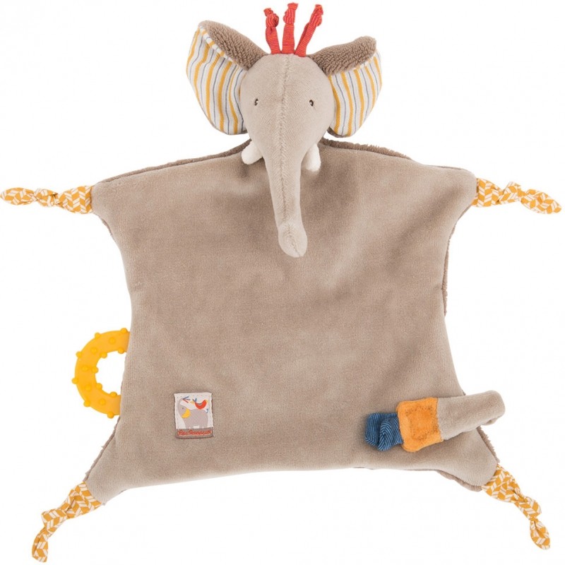 Doudou attache sucette éléphant Les Papoum Moulin Roty