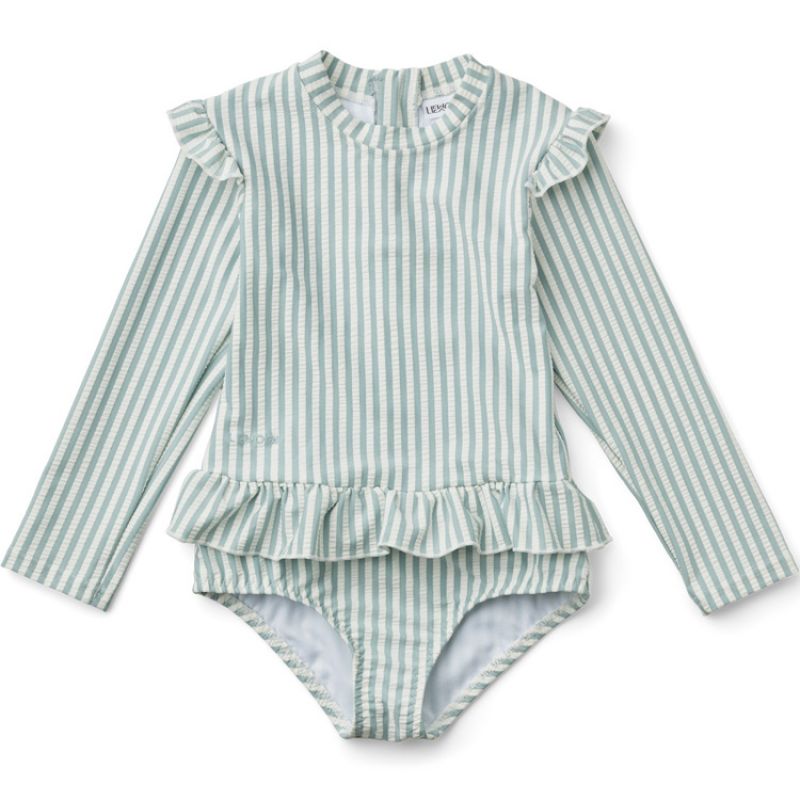 Maillot de bain manches longues rayé Sille Sea bluewhite (12-18 mois) Liewood