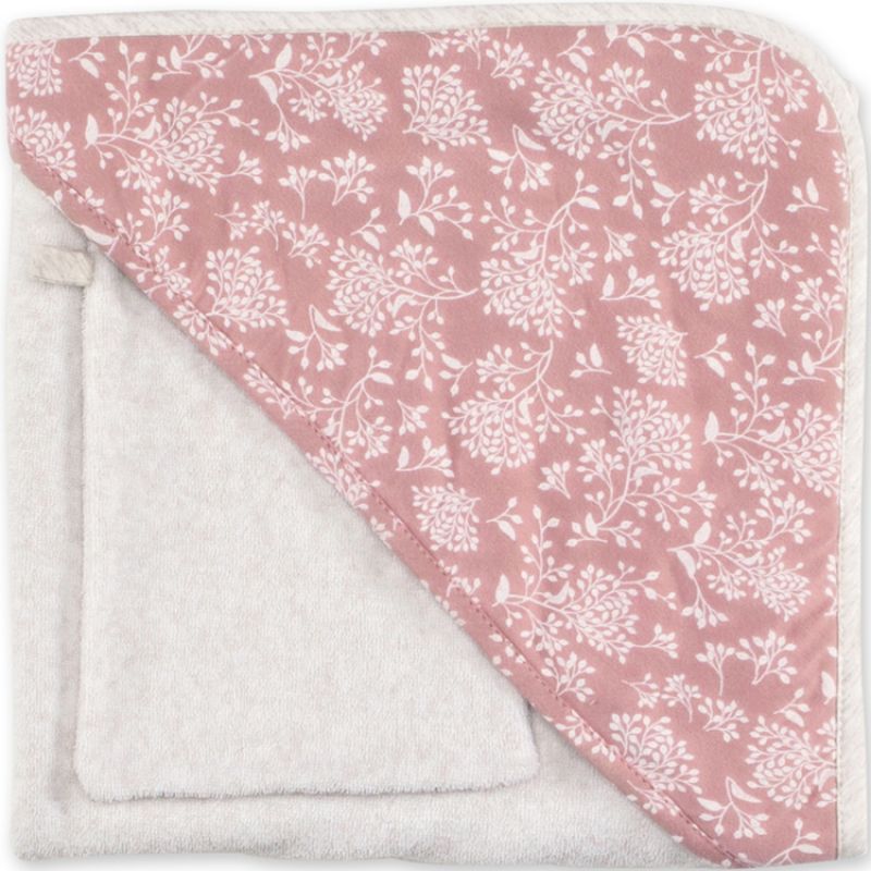 Cape de bain + gant rose à fleurs Idyle (90 x 90 cm) Bemini